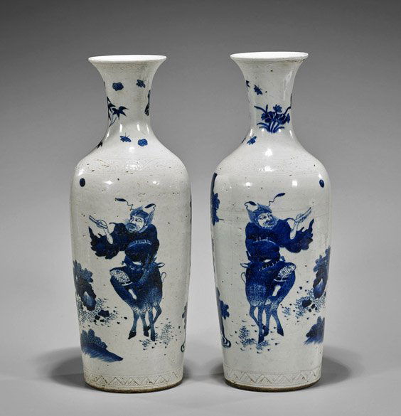 Pair Transitional-Style Blue & White Vases (1 of 2)