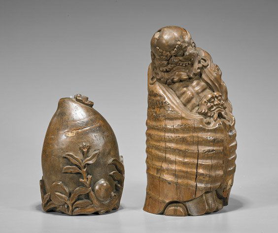 Two Chinese Bamboo Carvings: Lohan & Peach (1 of 1)