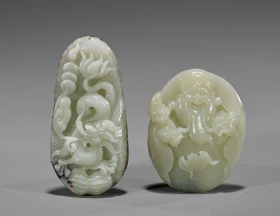 Two Carved Celadon Jade "Pebbles" (1 of 1)