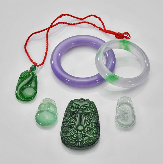 Six Jade and Hardstone Pendants & Bangles (1 of 1)