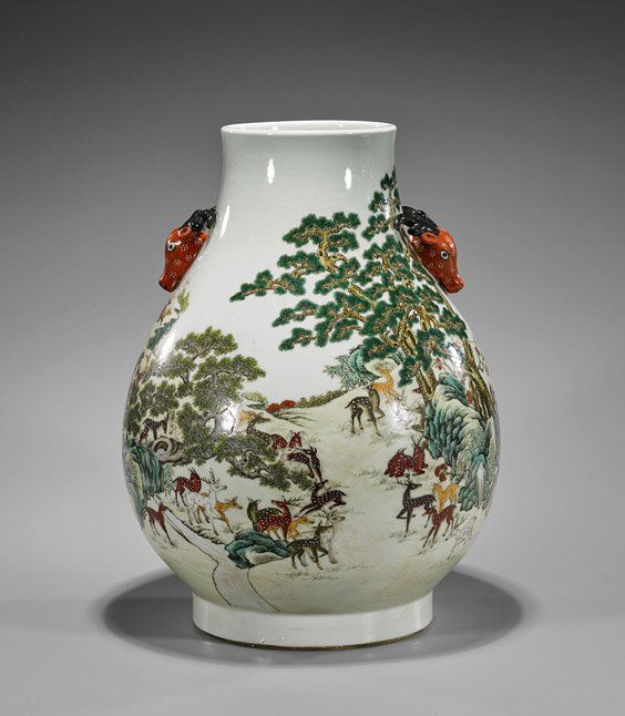 Large Chinese "100 Deer" Porcelain Vase (1 of 3)