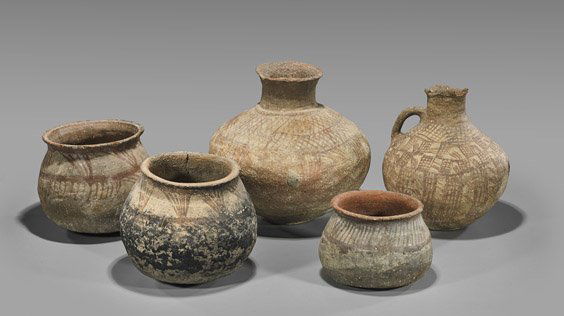 Five Antique Painted Pottery Vessels (1 of 1)