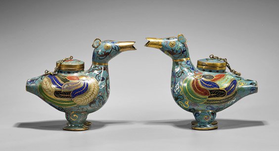 Pair Ming-Style Cloisonné Duck Vessels (1 of 1)