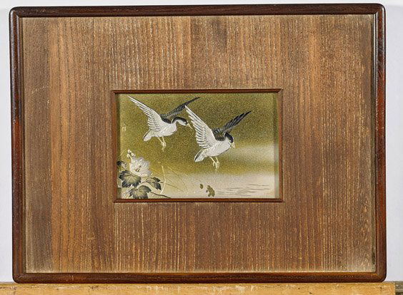 Pair Japanese Metal Etchings: Geese (1 of 2)