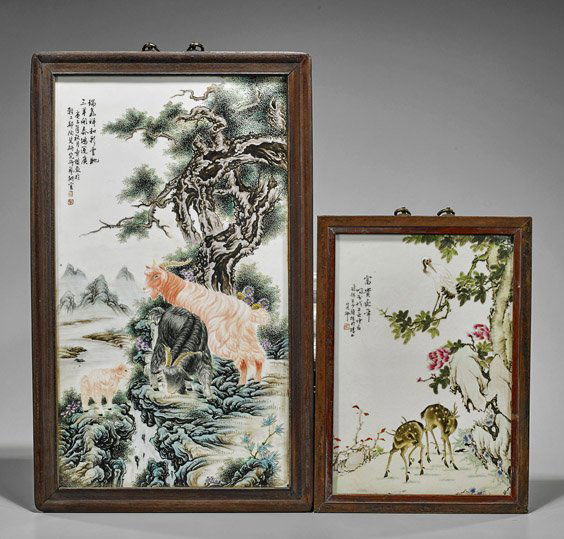 Two Famille Rose Plaques: Deer & Yak (1 of 3)