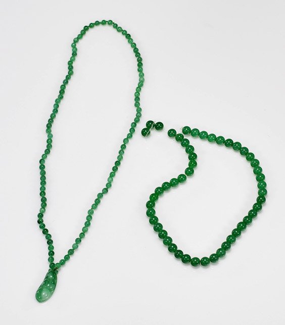 Two Chinese Jade/Hardstone Bead Necklaces (1 of 1)