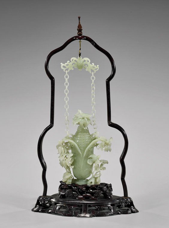 CARVED CELADON JADE CHAIN VASE (1 of 2)