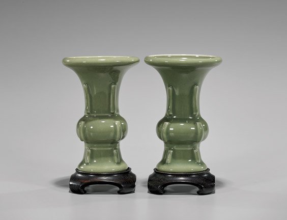 PAIR ANTIQUE LONGQUAN-TYPE CELADON VASES (1 of 3)