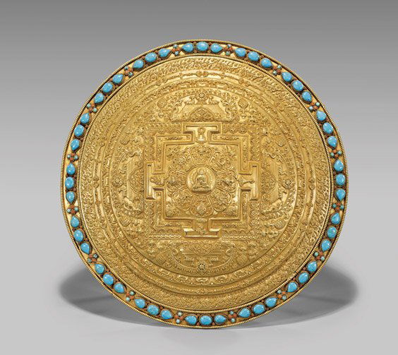 FINE SINO-TIBETAN GILT BRONZE MANDALA PLAQUE (1 of 3)