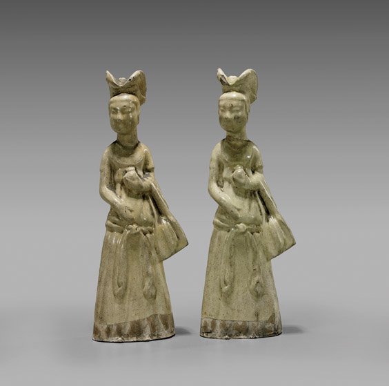 PAIR SUI STRAW-GLAZED POTTERY LADIES (1 of 2)