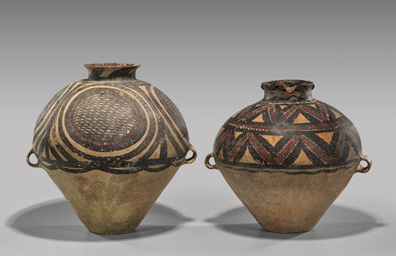 TWO CHINESE NEOLITHIC PAINTED POTTERY JARS (1 of 2)