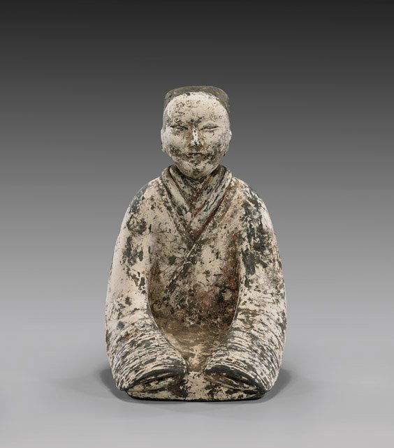 RARE HAN DYNASTY POTTERY KNEELING FIGURE (1 of 2)