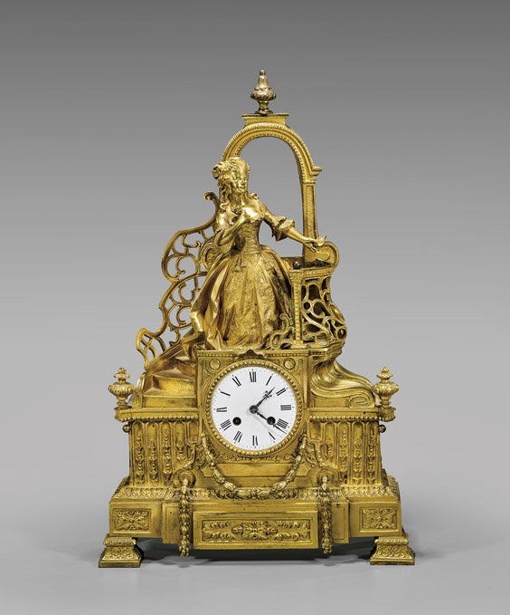 ANTIQUE FRENCH EMPIRE GILT BRONZE MANTEL CLOCK (1 of 2)