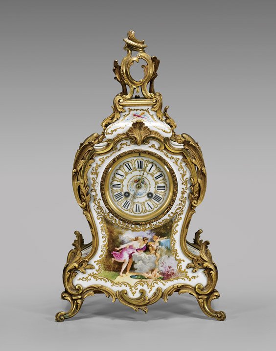 ANTIQUE GILT ORMOLU PORCELAIN MANTEL CLOCK