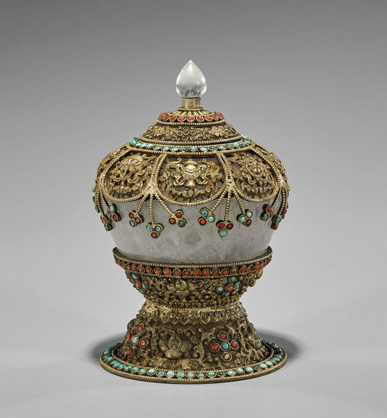 Sino-Tibetan Rock Crystal & Bronze Jeweled Kapala (1 of 1)