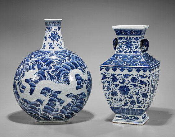 Two Chinese Blue & White Porcelain Vases (1 of 2)