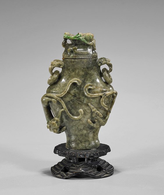 Archaistic Chinese Carved Jadeite Vase (1 of 1)