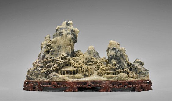 Large Chinese Carved Soapstone Mountain (1 of 1)