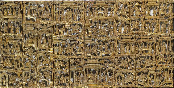 Large Chinese Gilt & Carved Wood Panel (1 of 2)