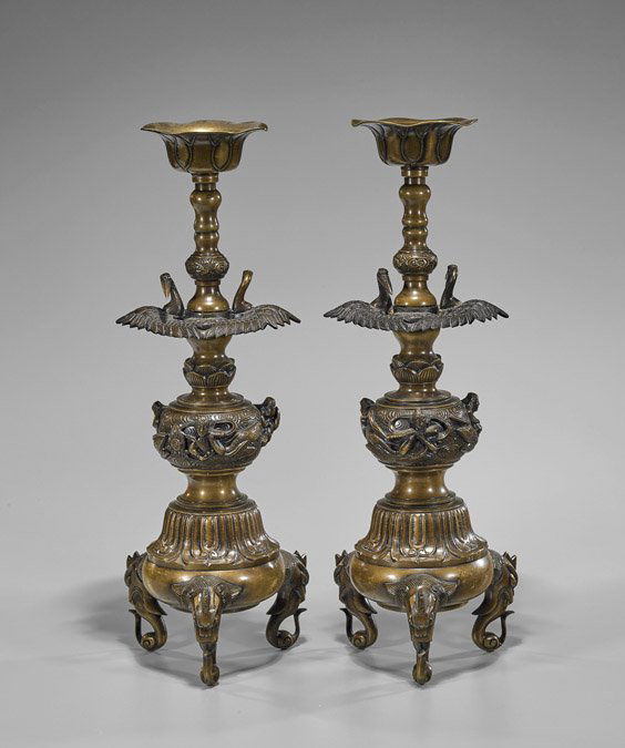 Pair Chinese Bronze Candleholders (1 of 2)