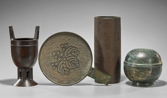 Four Various Bronzes: Vessels & Mirror (1 of 1)