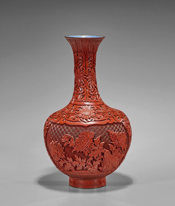Chinese Carved Cinnabar Lacquer Vase (1 of 2)