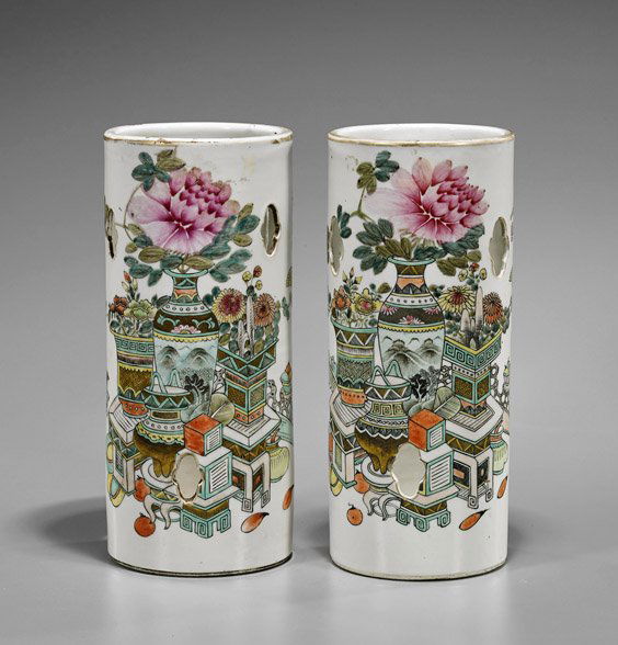 Pair Chinese Enameled Yi Tong Vases (1 of 2)