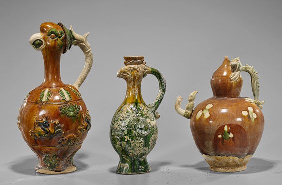 Three Chinese Sancai Pottery Ewers (1 of 1)