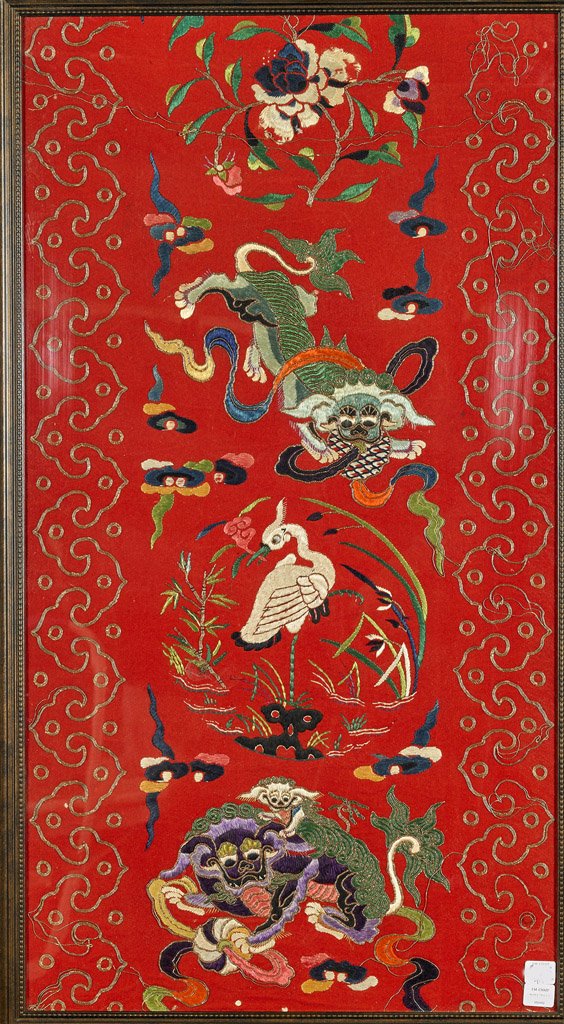 Pair Antique Chinese Red Embroideries (1 of 2)