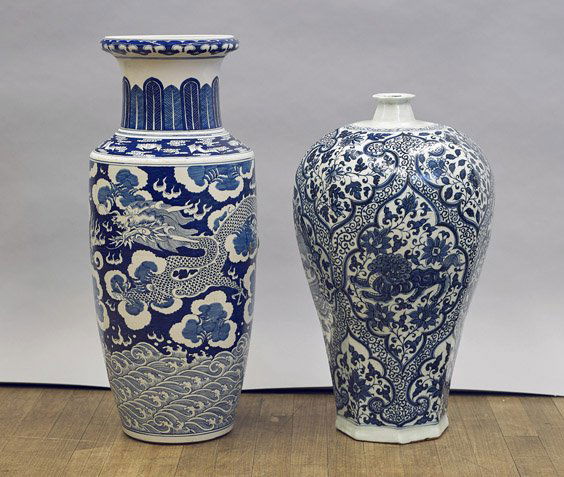 Two Large Chinese Blue & White Vases (1 of 1)