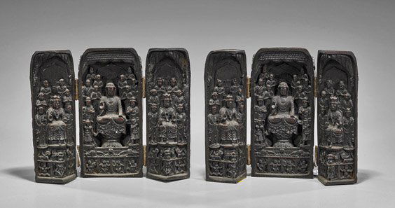 Pair Japanese Miniature Carved Wood Zushi (1 of 2)