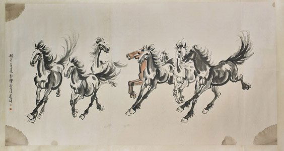 Massive Chinese Paper Scroll: Horses (1 of 2)