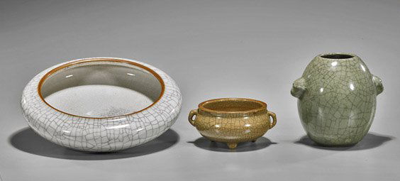 Three Antique Chinese Crackle Glazed Vessels (1 of 1)