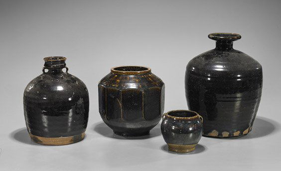 Four Antique Chinese Henan Glazed Jars (1 of 1)