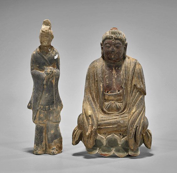 Two Antique Chinese Moulded Pottery Figures (1 of 1)