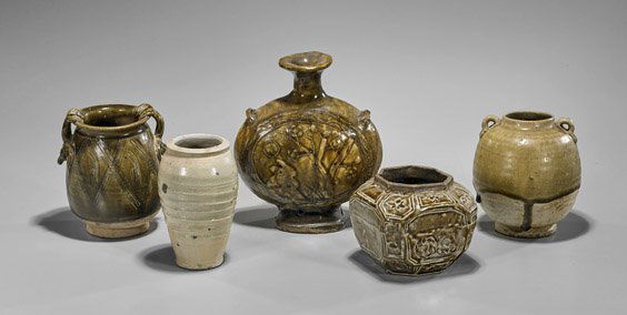 Five Antique Glazed Stoneware Vases (1 of 1)