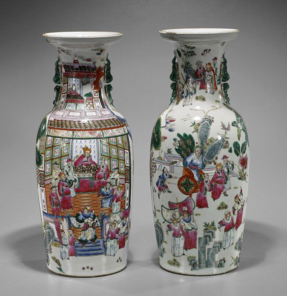 Pair Tall Chinese Famille Rose Vases (1 of 2)