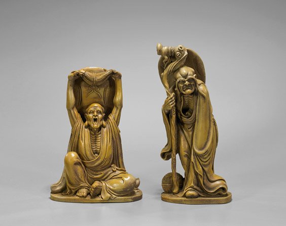 Two Chinese Carved Soapstone Lohans (1 of 1)