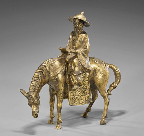 Large Chinese Bronze Scholar & Horse (1 of 1)
