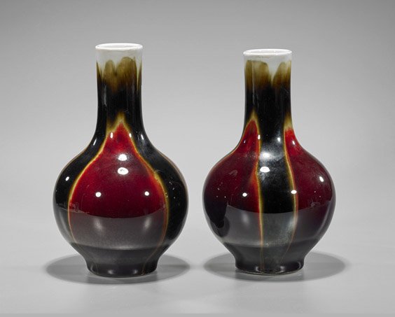Pair Chinese Flambé Glazed Porcelain Vases (1 of 2)