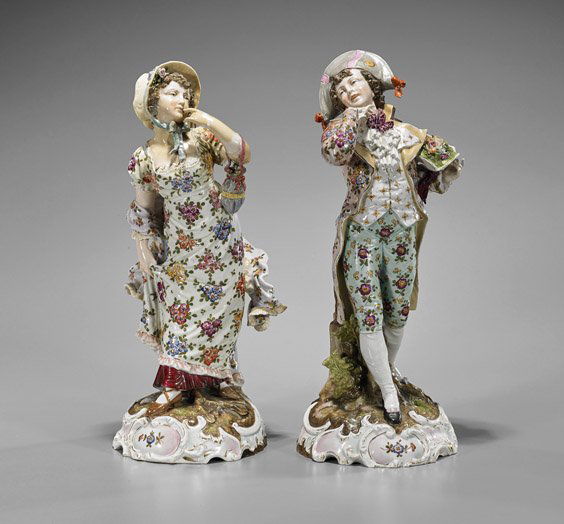 Pair German Volkstedt Porcelain Figures (1 of 3)
