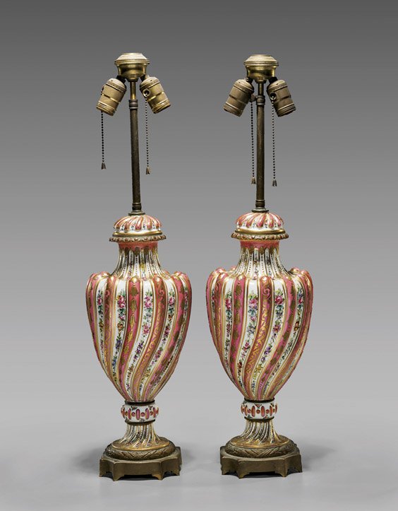 Pair Enameled Porcelain Vases/Lamps (1 of 2)