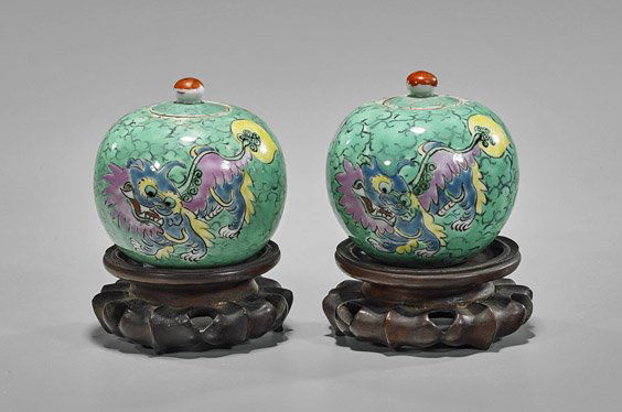 Pair Antique Chinese Covered Jarlets (1 of 1)