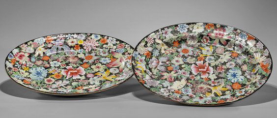 Pair Antique Chinese Millefleur Platters (1 of 1)