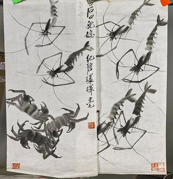 Four Chinese Unmounted Scrolls: Sea Creatures (1 of 2)