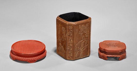 Three Chinese Items: Brushpot & Stands (1 of 3)