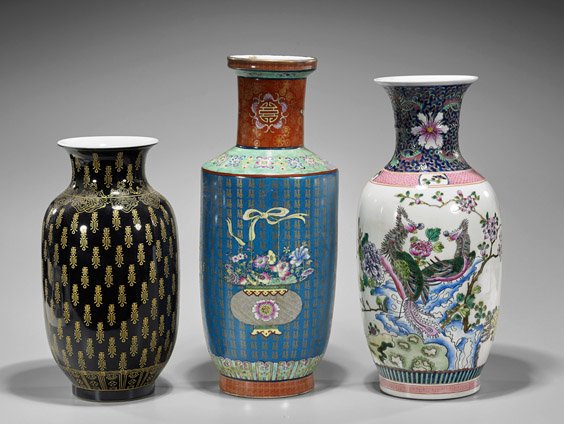 Three Tall Qing-Style Enameled Vases (1 of 2)