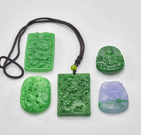 Five Chinese Carved Hardstone Plaques (1 of 1)