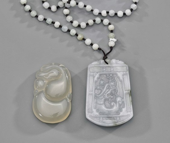 Two Chinese Carved Jadeite Pendants (1 of 1)