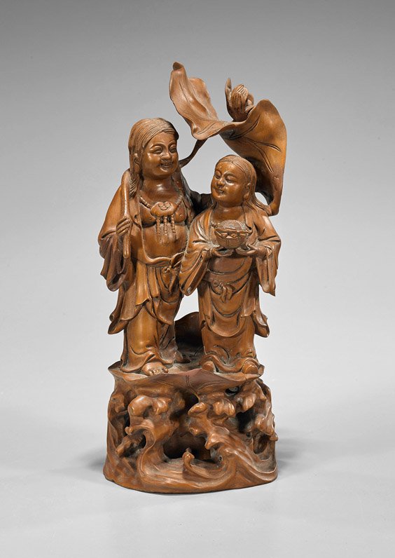 Chinese Carved Wood Buddha & Child (1 of 2)